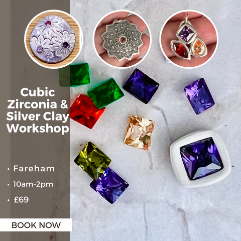 Cubic Zirconia & Silver Clay Pendant (Fareham, Friday 14th June) - Silver Magpie Fingerprint Jewellery