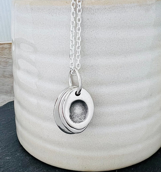 Triple Fingerprint Necklace (Oval) - Silver Magpie Fingerprint Jewellery