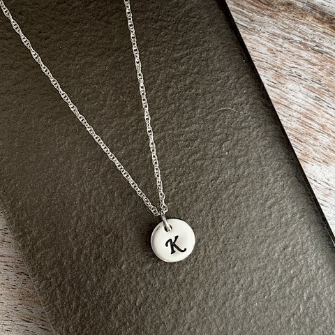 Mini Circle Initial Necklace - Silver Magpie Fingerprint Jewellery