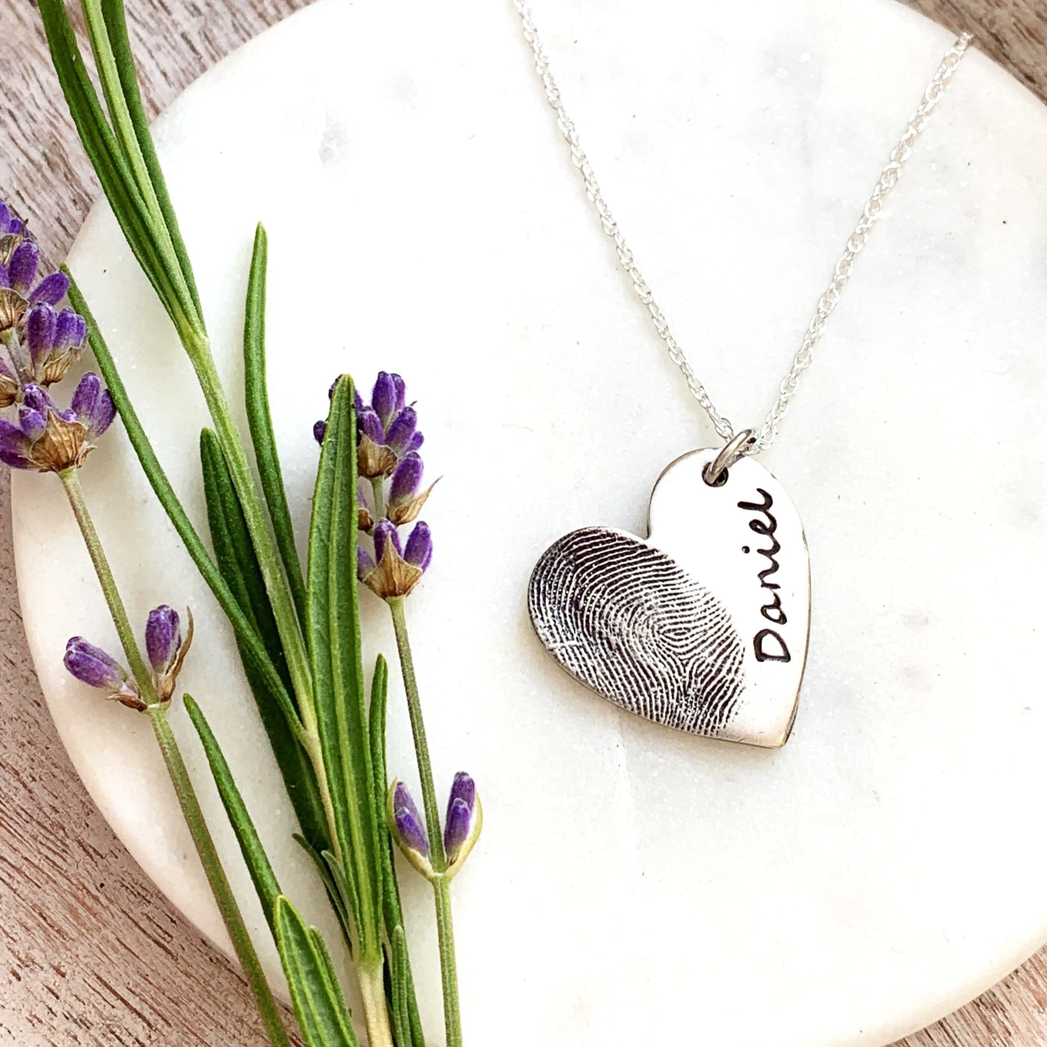 Fingerprint Necklace (Large Heart) - Silver Magpie Fingerprint Jewellery