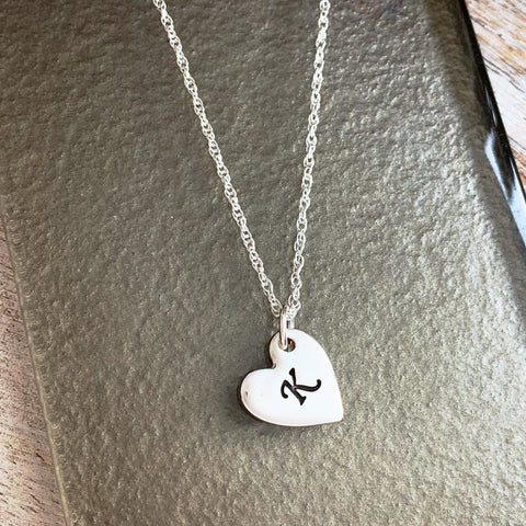 Heart Initial Necklace - Silver Magpie Fingerprint Jewellery