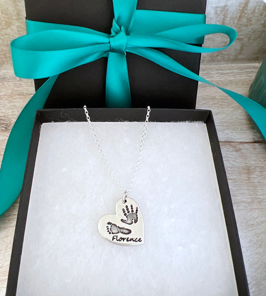Hand & Foot Print Necklace (Heart) - Silver Magpie Fingerprint Jewellery