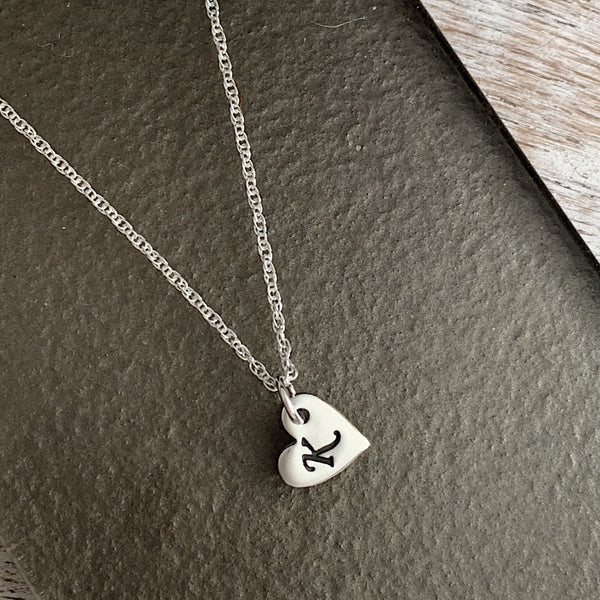 Mini Heart Initial Necklace - Silver Magpie Fingerprint Jewellery