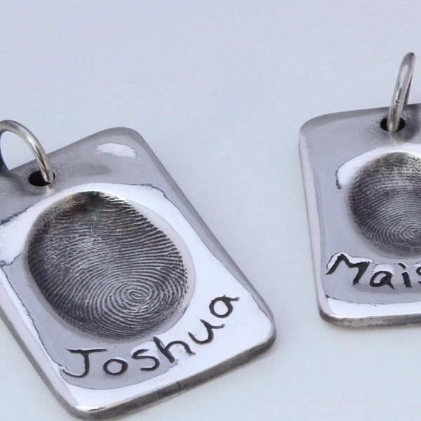 Fingerprint Dog-tag Charms - Silver Magpie Fingerprint Jewellery