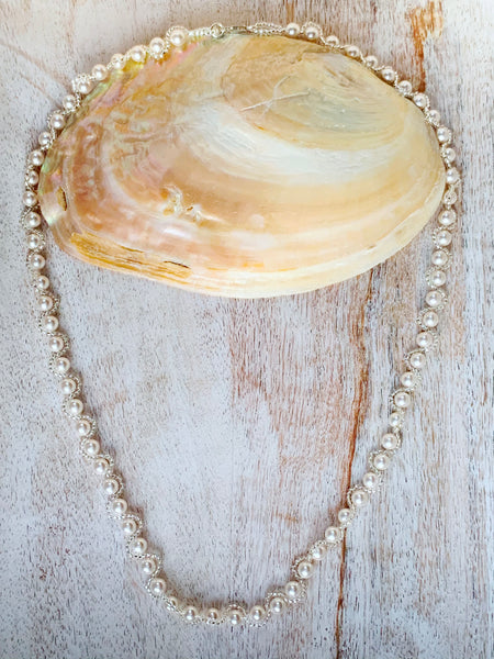 Long Pearl Bridal Necklace - Silver Magpie Fingerprint Jewellery