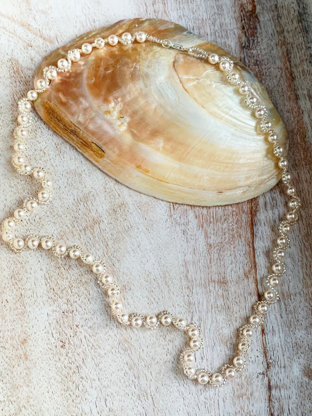 Long Pearl Bridal Necklace - Silver Magpie Fingerprint Jewellery