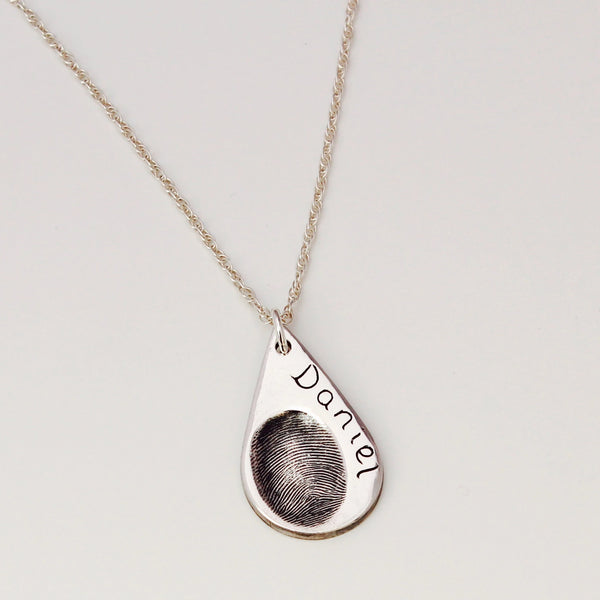 Fingerprint Necklace (Teardrop) - Silver Magpie Fingerprint Jewellery
