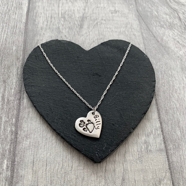 Pawprint Necklace (Heart) - Silver Magpie Fingerprint Jewellery