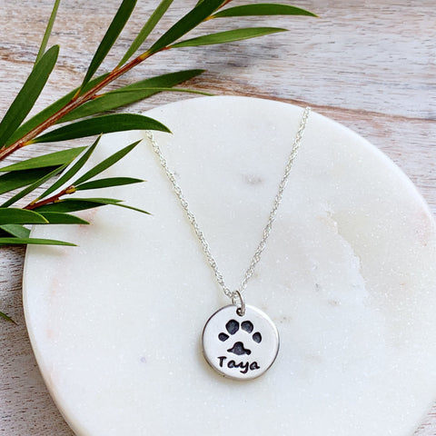 Paw Print Necklace (Round) - Silver Magpie Fingerprint Jewellery