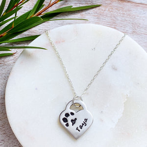 Paw Print Necklace (Lock Heart) - Silver Magpie Fingerprint Jewellery