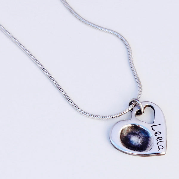 Fingerprint Necklace (Tiny Heart) - Silver Magpie Fingerprint Jewellery