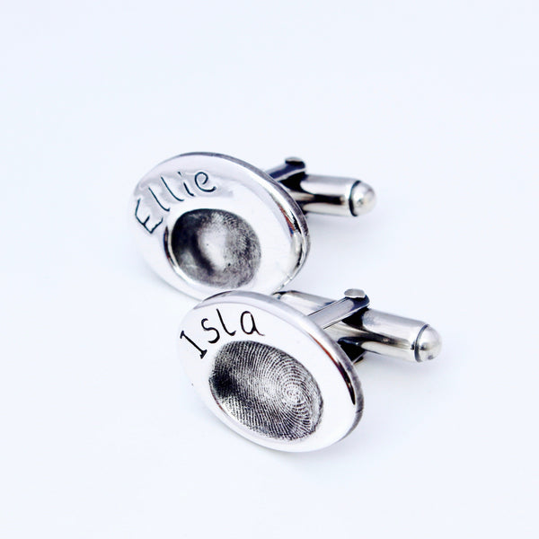 Groom Oval Fingerprint Cufflinks - Silver Magpie Fingerprint Jewellery