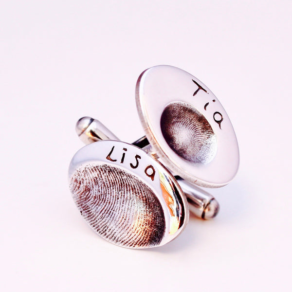 Fingerprint Cufflinks (Oval) - Silver Magpie Fingerprint Jewellery