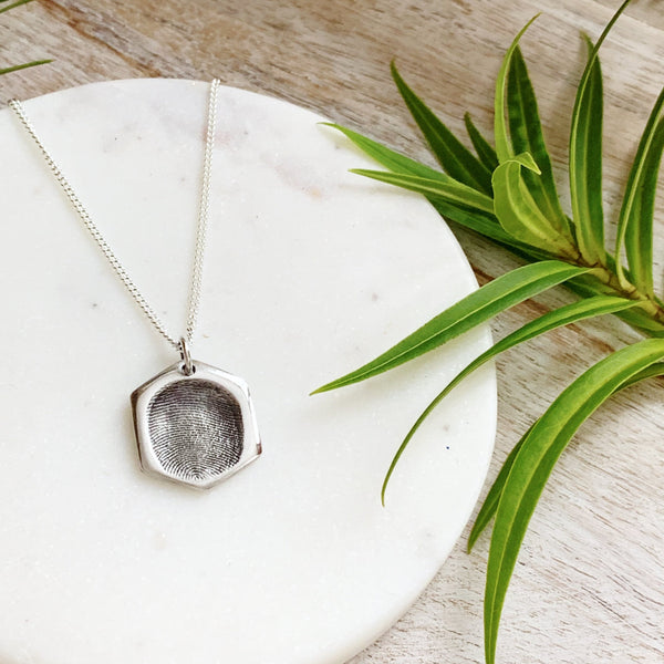 Fingerprint Necklace (Hexagon) - Silver Magpie Fingerprint Jewellery