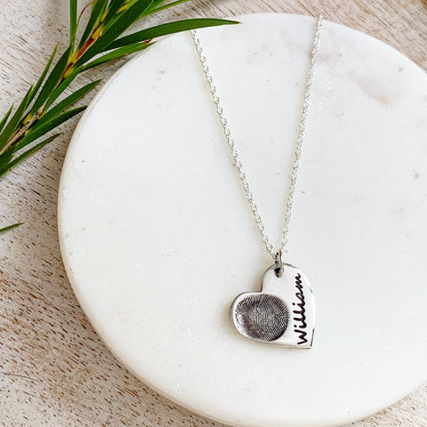 Fingerprint Necklace (Heart) - Silver Magpie Fingerprint Jewellery