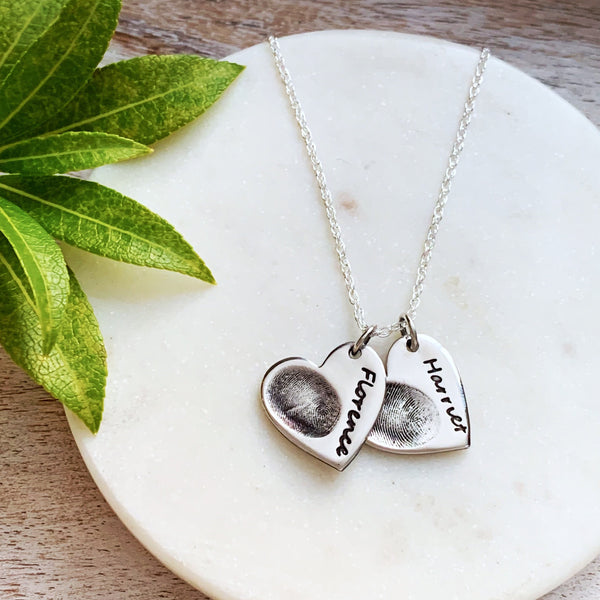 Double Fingerprint Necklace (Heart) - Silver Magpie Fingerprint Jewellery