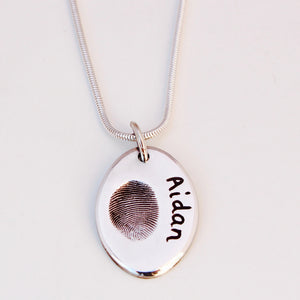 Fingerprint Necklace (Large Oval) - Silver Magpie Fingerprint Jewellery