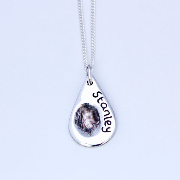 Fingerprint Necklace (Teardrop) - Silver Magpie Fingerprint Jewellery