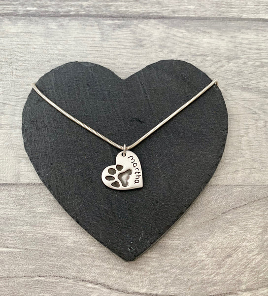 Pawprint Necklace (Heart) - Silver Magpie Fingerprint Jewellery