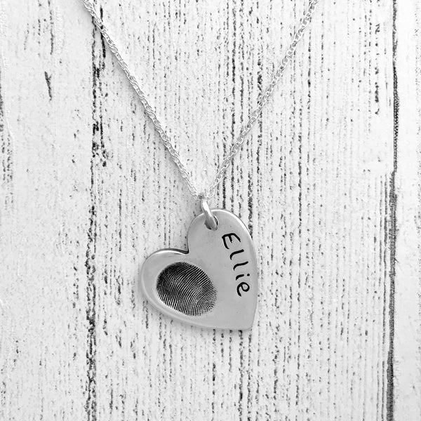 Fingerprint Necklace (Large Heart) - Silver Magpie Fingerprint Jewellery