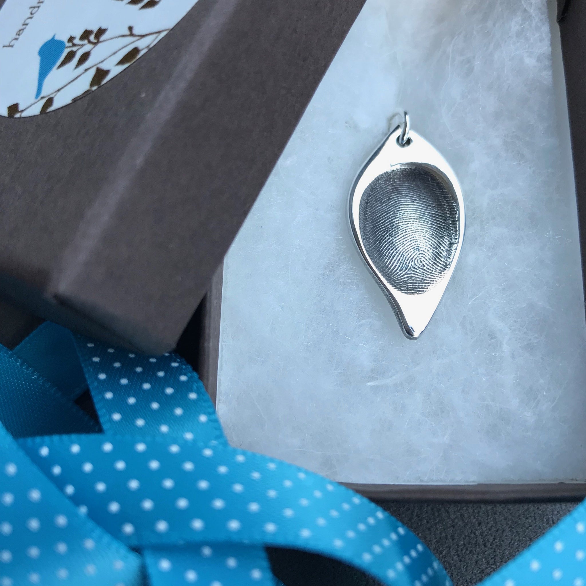 Fingerprint Charm (Teardrop) - Silver Magpie Fingerprint Jewellery
