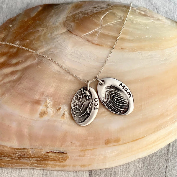 Double Fingerprint Necklace (Oval) - Silver Magpie Fingerprint Jewellery