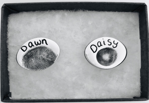 Groom Oval Fingerprint Cufflinks - Silver Magpie Fingerprint Jewellery