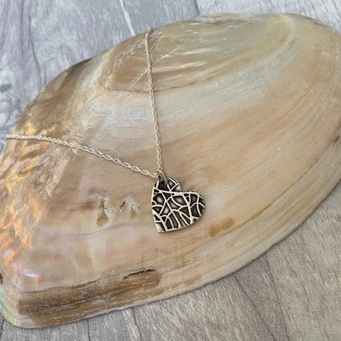 Silver Heart Necklace - Silver Magpie Fingerprint Jewellery