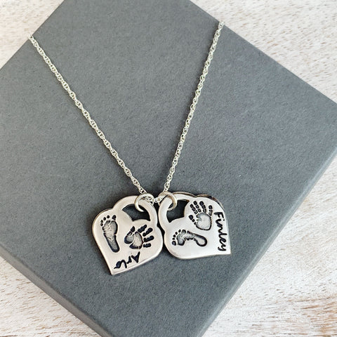 Double Lock Heart Pendant - Silver Magpie Fingerprint Jewellery