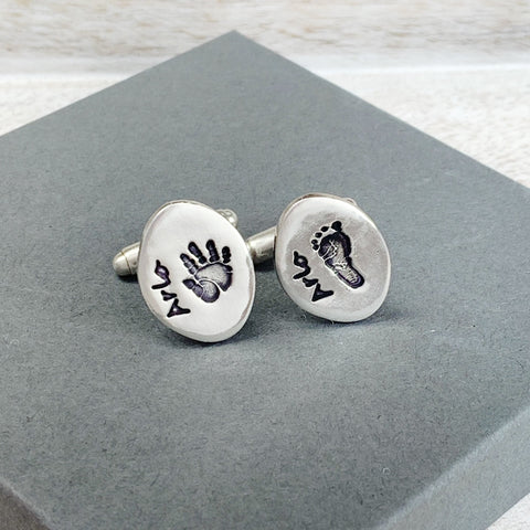 Hand & Foot Print Cufflinks - Silver Magpie Fingerprint Jewellery