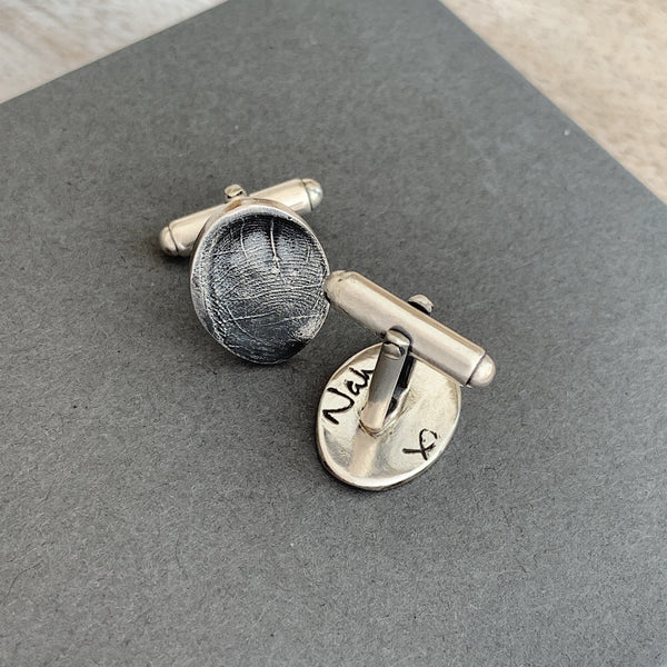 Fingerprint Cufflinks (Oval) - Silver Magpie Fingerprint Jewellery