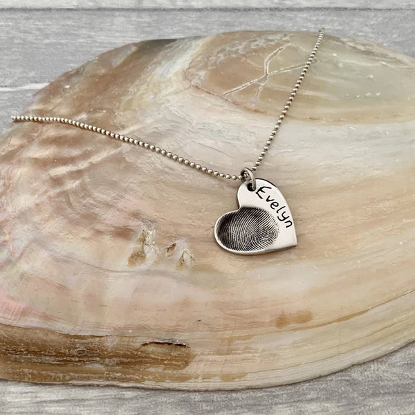 Fingerprint Necklace (Heart) - Silver Magpie Fingerprint Jewellery