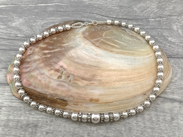 Graduated Pearl Necklace - Silver Magpie Fingerprint Jewellery