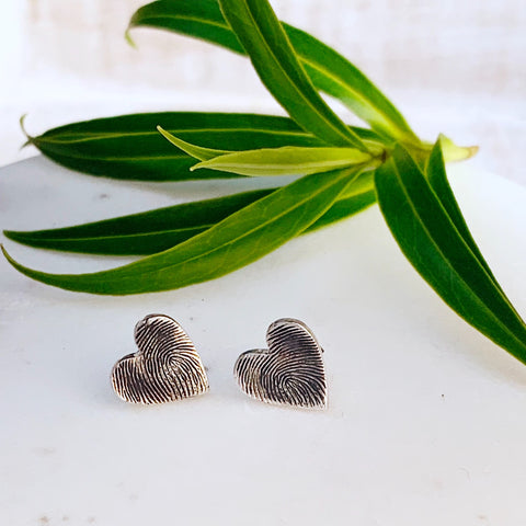 Fingerprint Earrings (Hearts) - Silver Magpie Fingerprint Jewellery